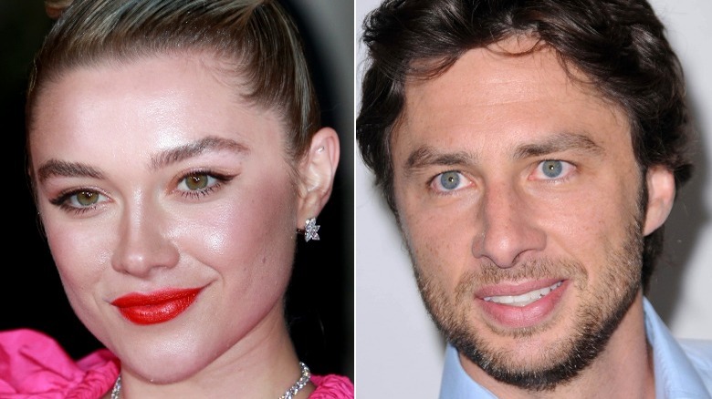 Florence Pugh and Zach Braff split image, both smiling