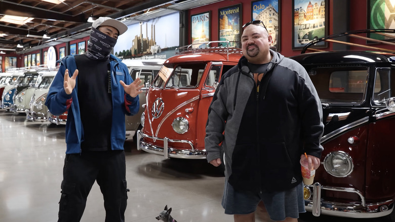 Gabriel Iglesias, Larry Chen, smile with VW bus collection