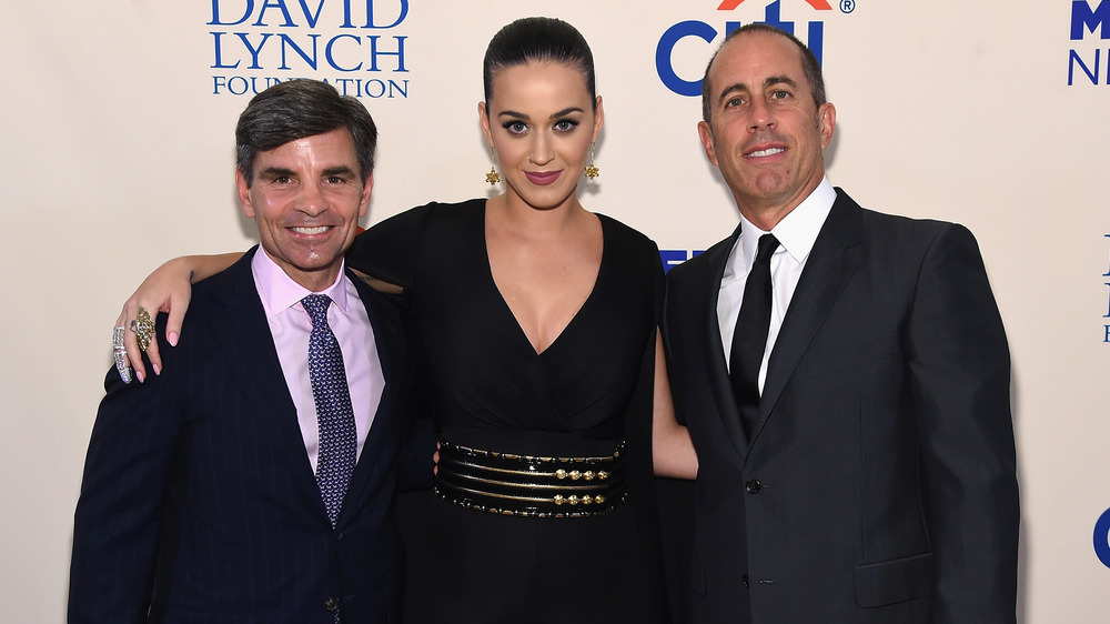 George Stephanopoulos, Katy Perry, and Jerry Seinfeld posing together