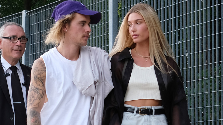 Justin and Hailey Bieber looking tense