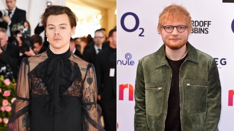 Harry Styles and Ed Sheeran split image