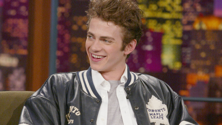 Hayden Christensen wearing Toronto Maple Leafs, smiling