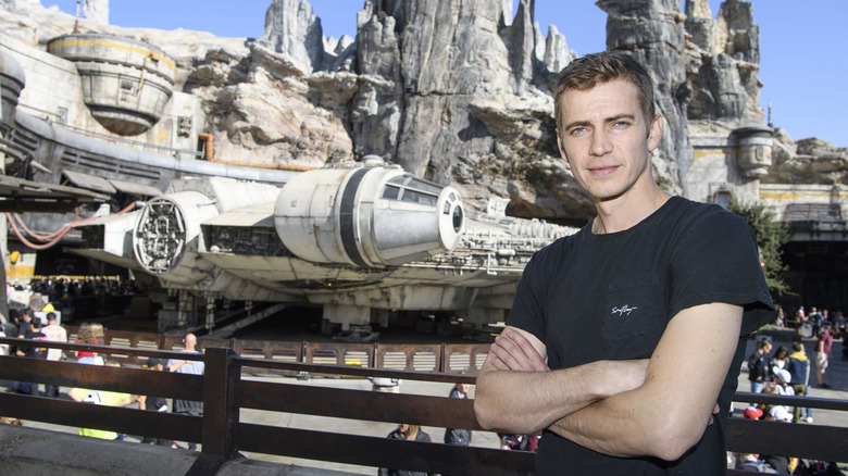 Hayden Christensen at Star Wars Galaxy's Edge, posing