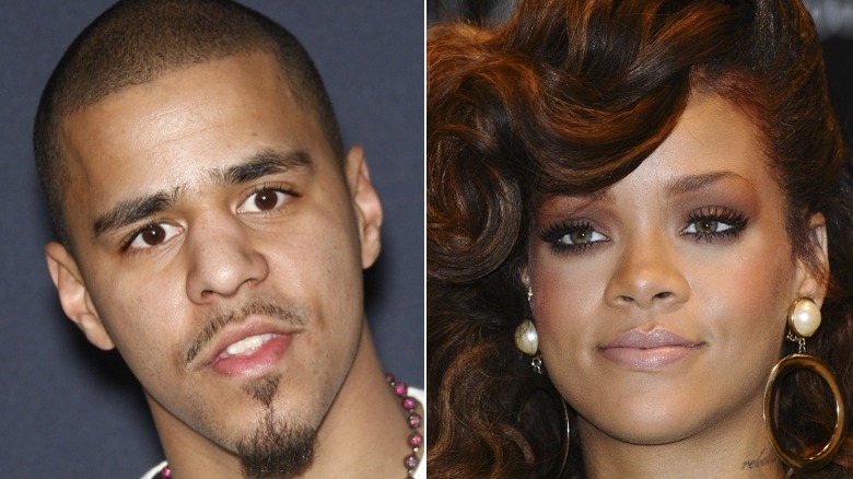 J Cole and Rihanna split image