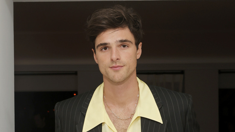 Jacob Elordi wearing a striped suit