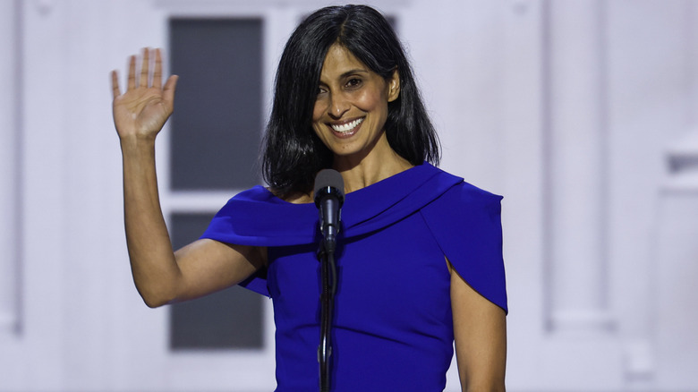 Usha Vance waving on stage