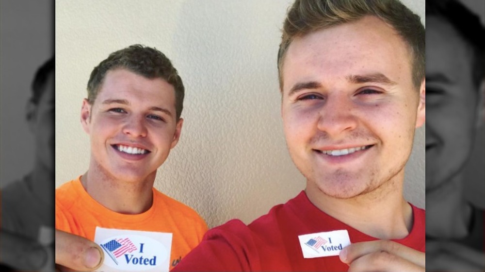 Jed Duggar and twin brother Jeremiah Duggar after voting March 3, 2020