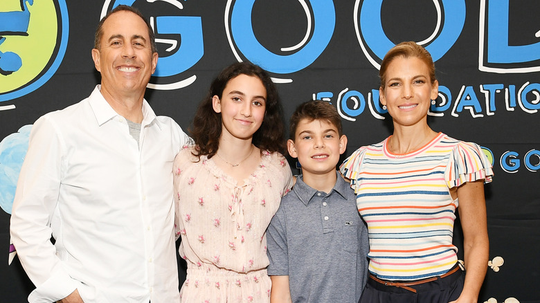 Jerry Seinfeld, Sascha Seinfeld, Shepherd Seinfeld, and Jessica Seinfeld posing