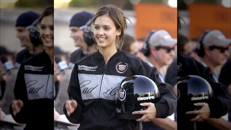 Jessica Alba with racing helmet