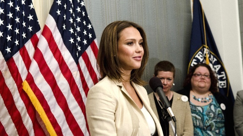 Jessica Alba speaking on Capitol Hill