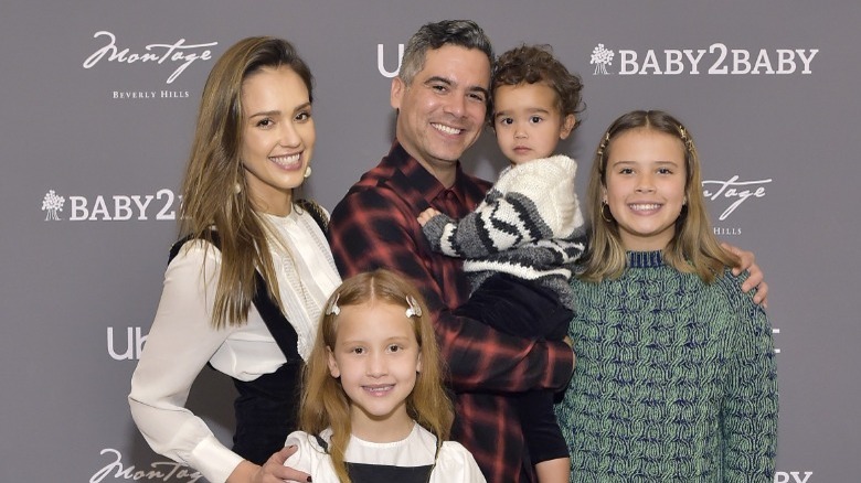 Jessica Alba smiling with family