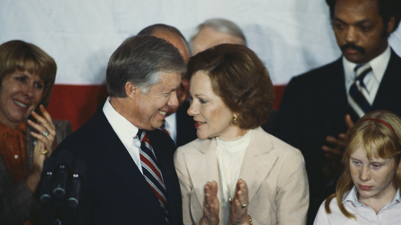 Jimmy Carter and Rosalynn Carter after conceding defeat