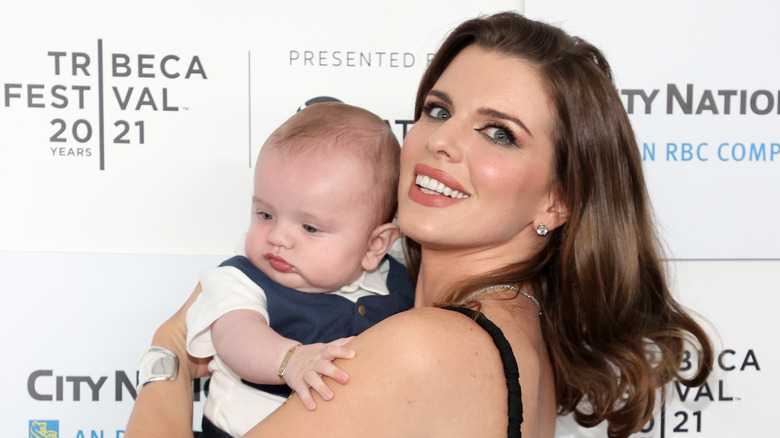 Julia Fox and her son, Valentino, at an event 