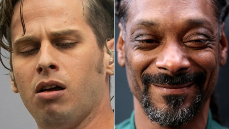 Mark Foster performing, Snoop Dogg squinting