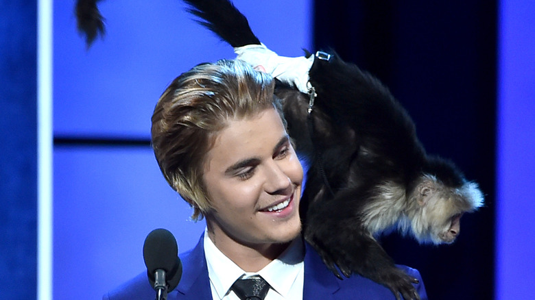 Justin Bieber and Mally the monkey