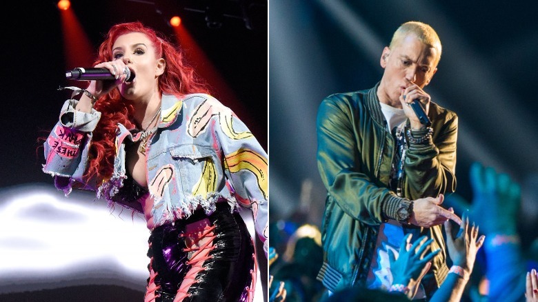 Justina Valentine performing, Eminem performing