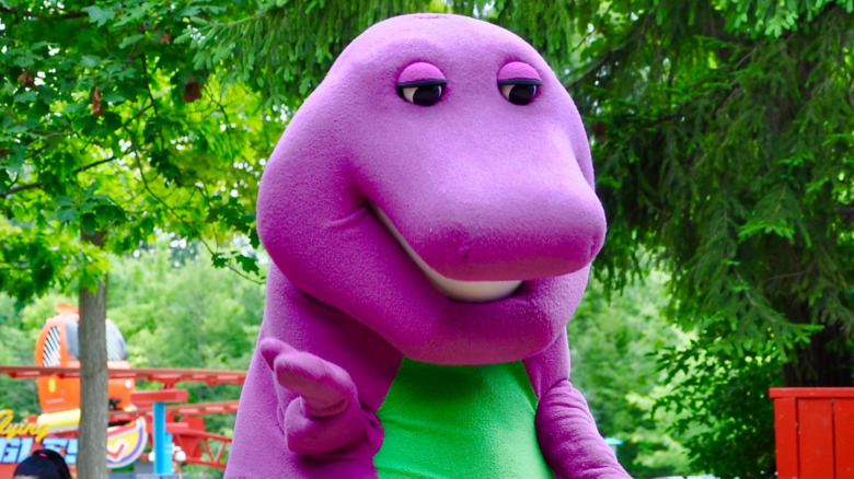 Barney the dinosaur outside