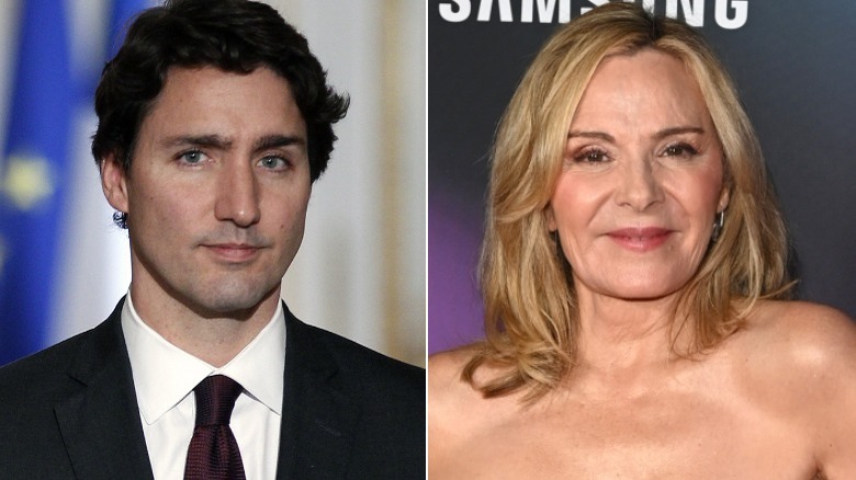 Justin Trudeau, Kim Cattrall smiling