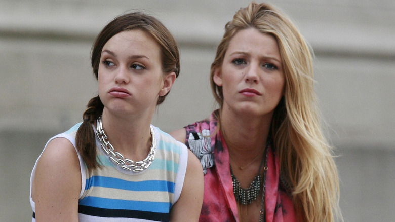 Leighton Meester looks fed up filming Gossip Girl with Blake Lively