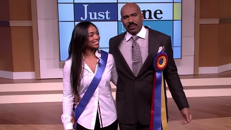 Lori Harvey with Steve Harvey on his TV show