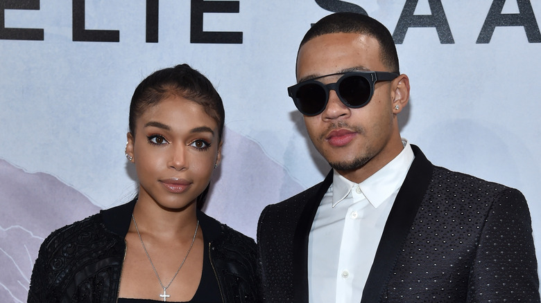 Lori Harvey with Memphis Depay on the red carpet