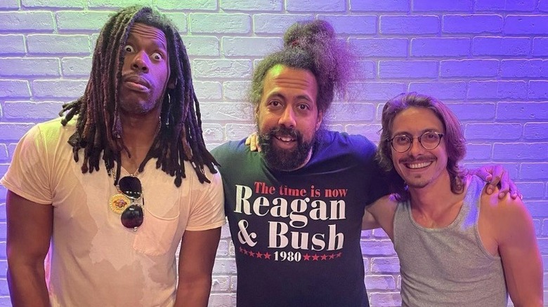 Flying Lotus, Reggie Watts, Marc Rebillet posing together