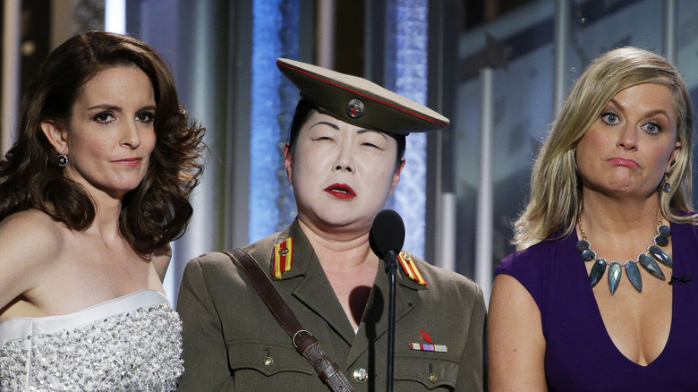 Tina Fey, Margaret Cho, Amy Poehler during 2015 Golden Globes presentation