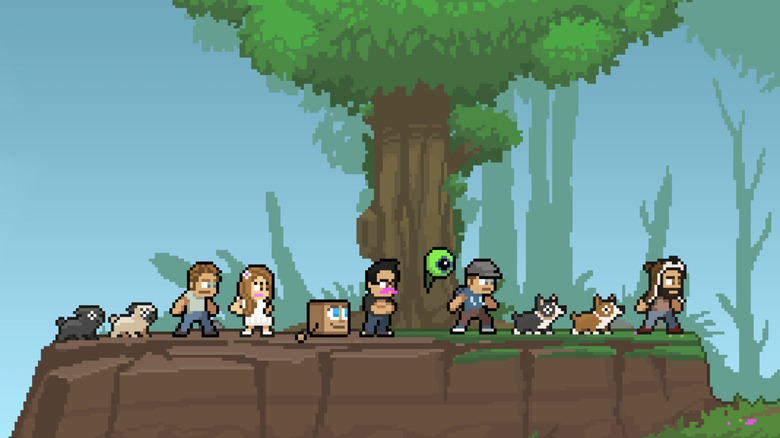 Legend of the Brofist characters in front of tree