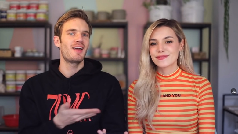 PewDiePie and Marzia talking to the camera