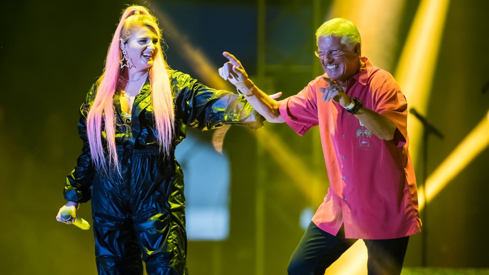 Meghan Trainor on stage with dad