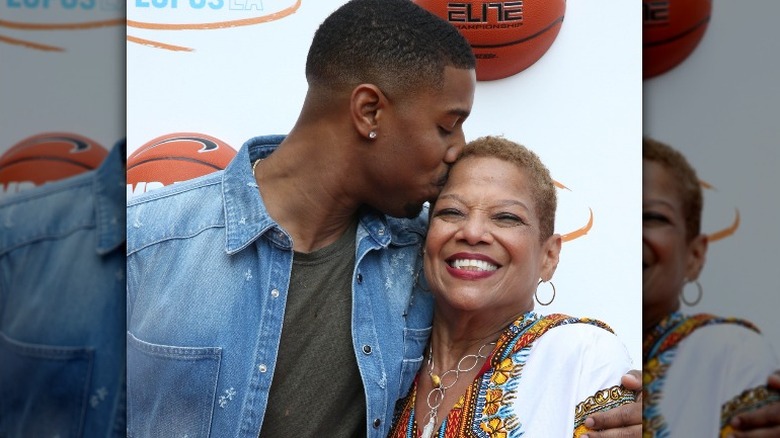 Michael B. Jordan kissing his mama Donna Jordan