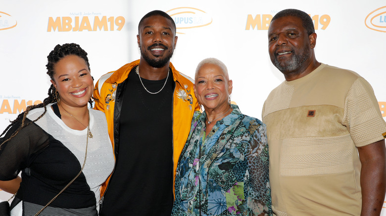 Jamila Jordan,  Michael B. Jordan, Donna Jordan and Michael A. Jordan, smiling