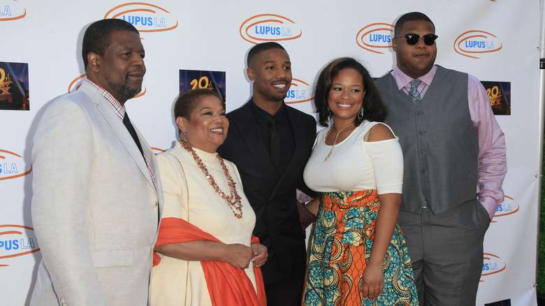 Michael B. Jordan with his family, posed