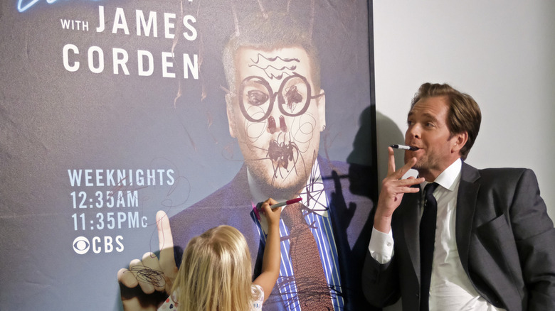 Michael Weatherly defacing James Corden poster