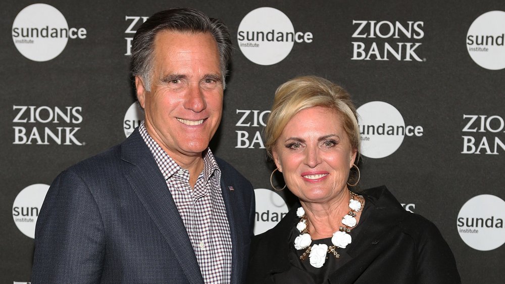 Mitt Romney and Ann Romney smiling at a Sundance Institute event