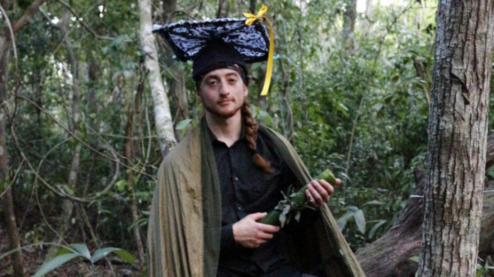 Raphael Coleman celebrating his graduation in the jungle