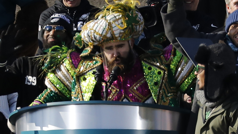 Jason Kelce wearing Mummer costume