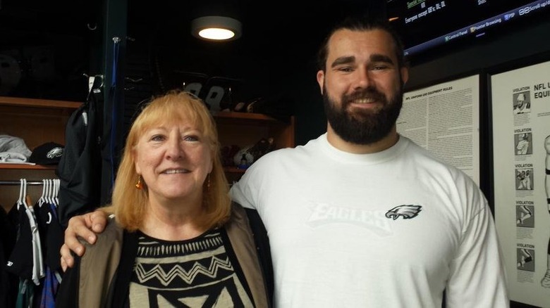 Jason Kelce with arm around Donna Kelce