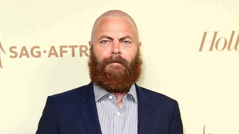 Nick Offerman with shaved head