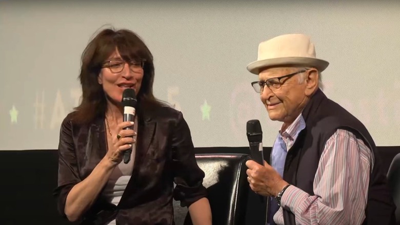 Katy Sagal and Norman Lear speaking on stage