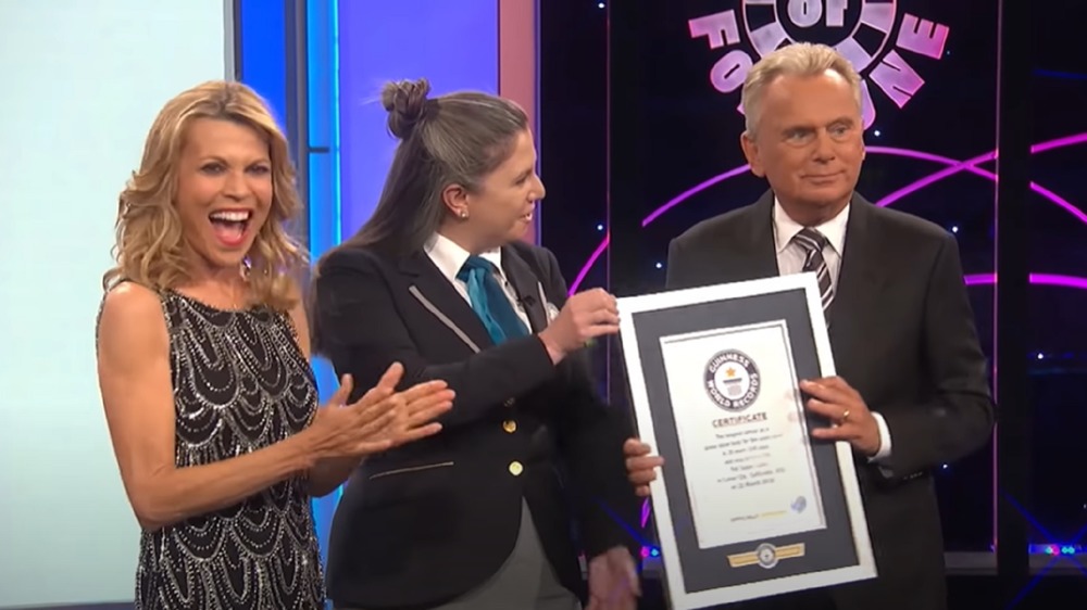 Pat Sajak receiving a Guinness World Record on Wheel of Fortune