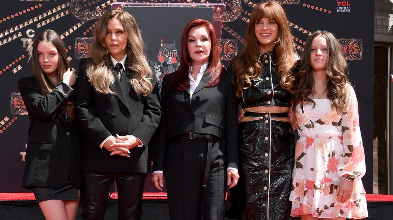 Priscilla Presley with Lisa Marie Presley, granddaughters Harper, Riley, Finley at handprint ceremony