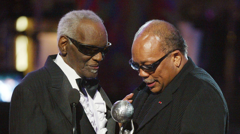 Quincy Jones and Ray Charles with award