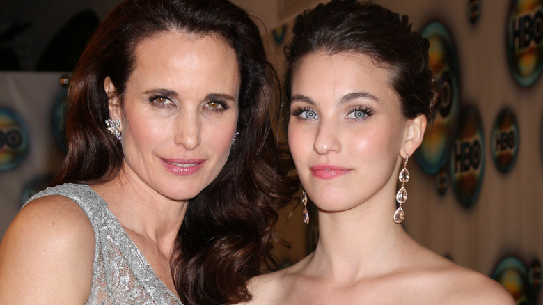 Andie MacDowell and Rainey Qualley posing together