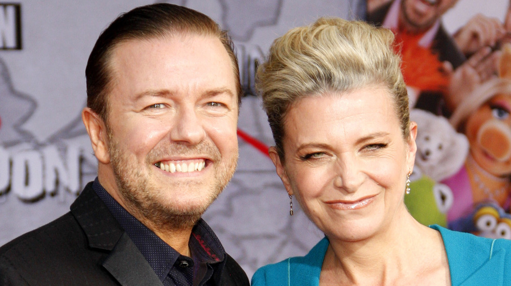 Ricky Gervais and Jane Fallon smiling 