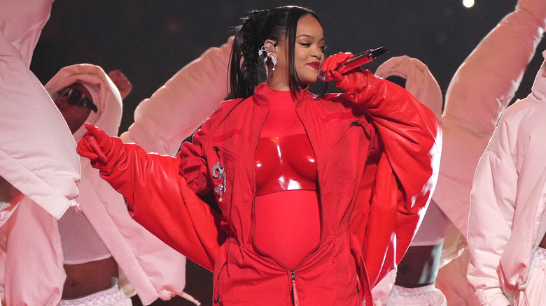 Rihanna performing at the Super Bowl