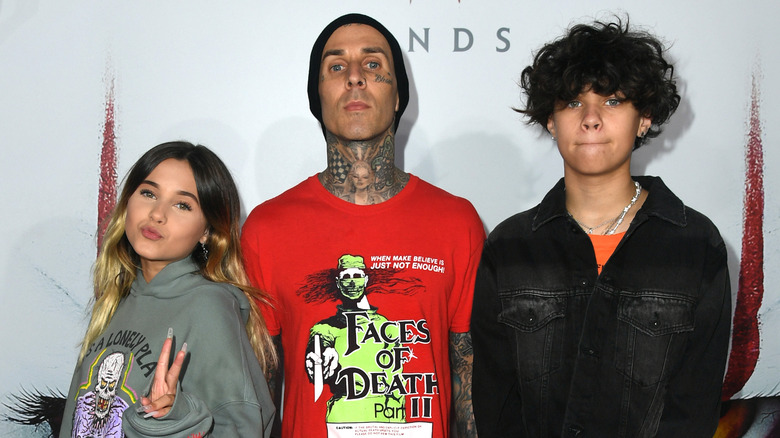 Alabama Barker, Travis Barker, and Landon Barker at event