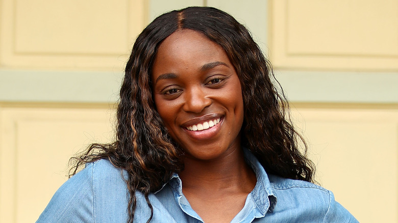 Sloane Stephens in a blue shirt