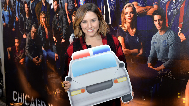 Sophia Bush with cutout of police car