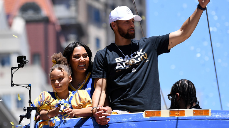 Riley, Ayesha, and Steph Curry at NBA Championship parade